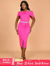 AOMEIDRESS Summer Wedding Guest Dress African Off Shoulder Club Skirt Rose / S