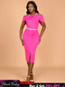 AOMEIDRESS Summer Wedding Guest Dress African Off Shoulder Club Skirt Rose / S