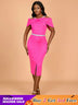 AOMEIDRESS Summer Wedding Guest Dress African Off Shoulder Club Skirt Rose / S