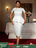AOMEIDRESS Summer Wedding Guest Dress White Peplum Formal Grace Solid White / 0XL