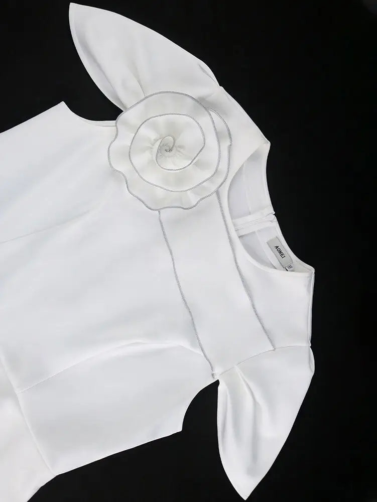 AOMEIDRESS Summer Wedding Guest Dress White Peplum Formal Grace Solid