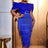 AOMEIDRESS Tassel Maxi Dress O Neck Folds Puff Sleeve High Waist Slim Blue / S