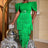 AOMEIDRESS Tassel Maxi Dress O Neck Folds Puff Sleeve High Waist Slim Green / S