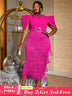 AOMEIDRESS Tassel Maxi Dress O Neck Folds Puff Sleeve High Waist Slim Rose / S