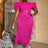 AOMEIDRESS Tassel Maxi Dress O Neck Folds Puff Sleeve High Waist Slim Rose / S