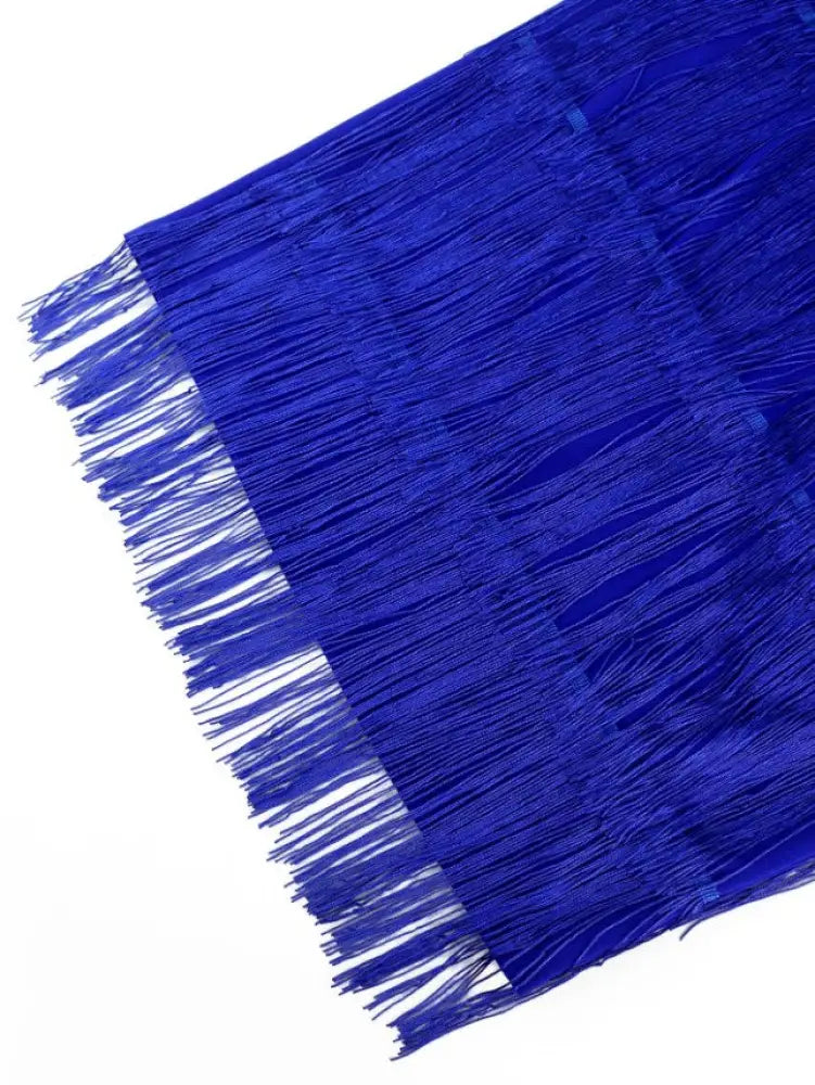 AOMEIDRESS Tassel Maxi Dress Off Shoulder Shawl Sleeve Mesh Patchwork