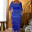 AOMEIDRESS Tassel Maxi Dress Off Shoulder Shawl Sleeve Mesh Patchwork Blue / S