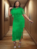 AOMEIDRESS Tulle Party Dress for Women Patchwork Tassel Fringe Green / S