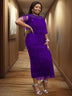 AOMEIDRESS Tulle Party Dress for Women Patchwork Tassel Fringe Purple / S
