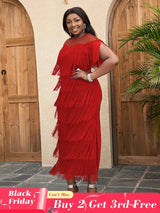 red elegant chic tassel dress