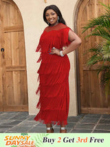 red elegant chic tassel dress