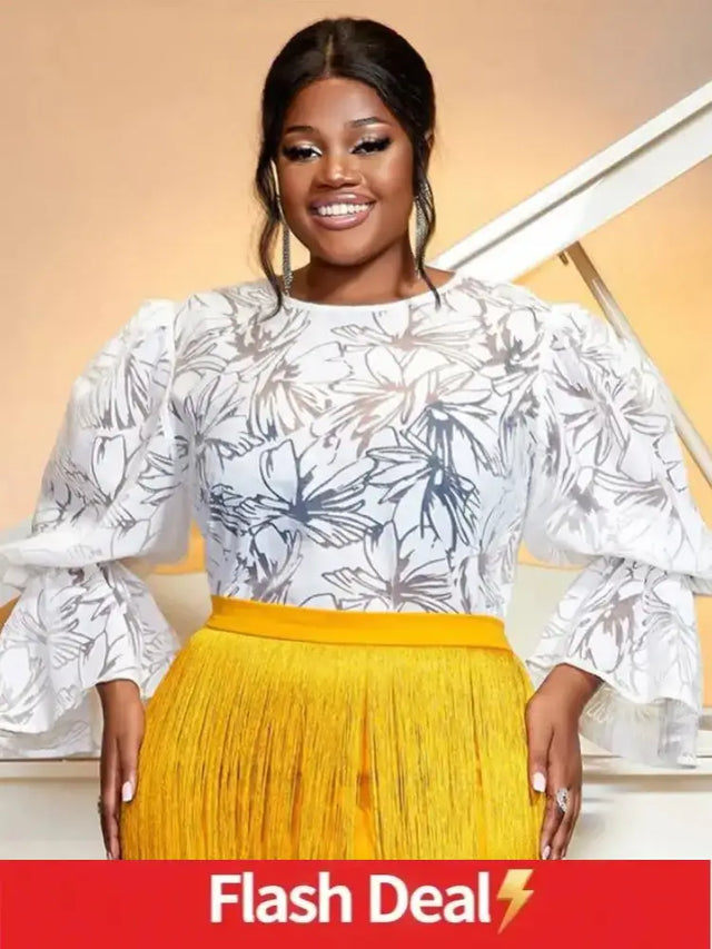 AOMEIDRESS Tulle Sexy Plus Size Party Blouse for Women Ruffles Long Sleeve White / S