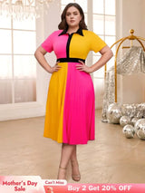 Block Pleated midi dresses for women