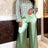 AOMEIDRESS Two Piece Set Button Patchwork Printed Shirt Wide Leg Pants - Green / L
