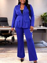 AOMEIDRESS Two Piece Set Button Up Blazer High Waist Pant Suit Office