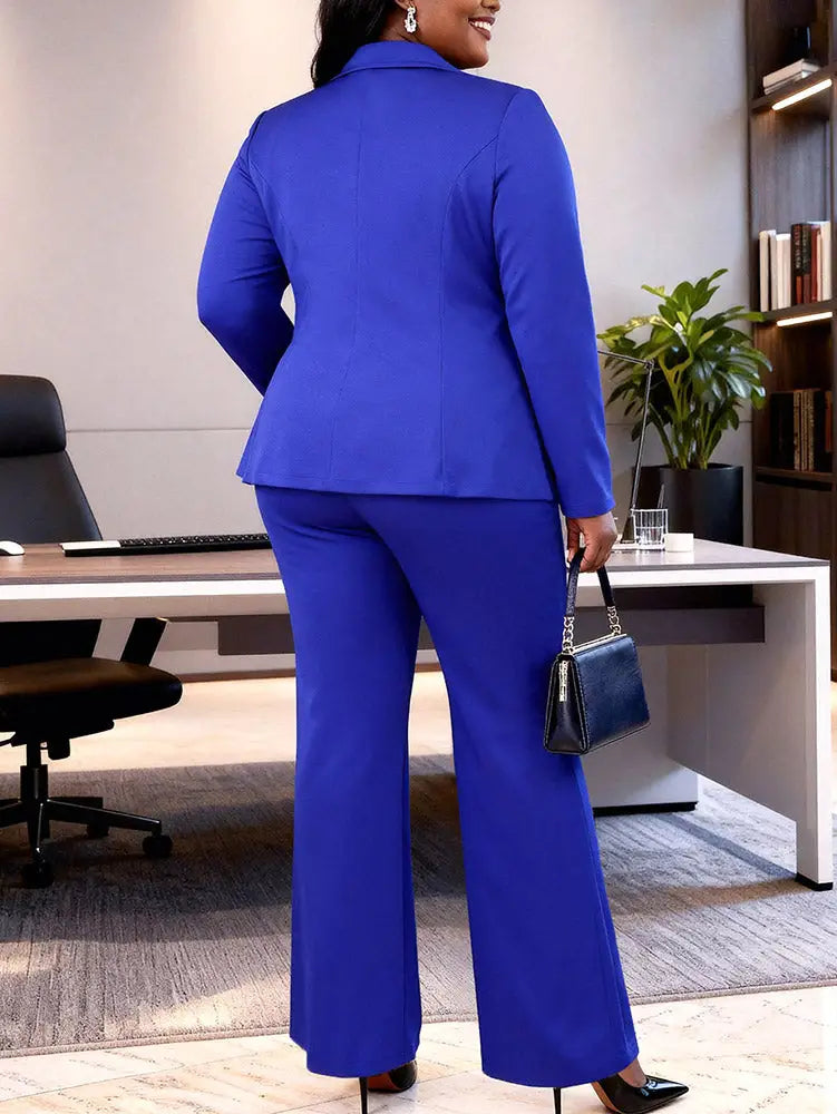 AOMEIDRESS Two Piece Set Button Up Blazer High Waist Pant Suit Office