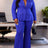 AOMEIDRESS Two Piece Set Button Up Blazer High Waist Pant Suit Office - Blue / S