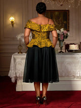 AOMEIDRESS Two Piece Set Jacquard Off Shoulder Tops With A Line Skirt