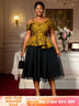 AOMEIDRESS Two Piece Set Jacquard Off Shoulder Tops With A Line Skirt Yellow / S