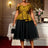 AOMEIDRESS Two Piece Set Jacquard Off Shoulder Tops With A Line Skirt Yellow / S