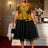 AOMEIDRESS Two Piece Set Jacquard Off Shoulder Tops With A Line Skirt Yellow / S