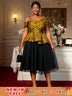 AOMEIDRESS Two Piece Set Jacquard Off Shoulder Tops With A Line Skirt Yellow / S