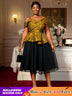 AOMEIDRESS Two Piece Set Jacquard Off Shoulder Tops With A Line Skirt Yellow / S