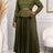 AOMEIDRESS Two Piece Set O Neck Long Sleeves Belt Top Pleated Skirt - OliveGreen / S