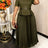 AOMEIDRESS Two Piece Set O Neck Short Sleeve Top Polka Dots Skirt - OliveGreen / L