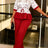 AOMEIDRESS Two Piece Set Turn Down Collar Printed Tops Wide Leg Pants - Red / S