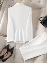 AOMEIDRESS Two Piece Set V Neck Blazer Slim Pants Casual Office Wear