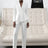 AOMEIDRESS Two Piece Set V Neck Blazer Slim Pants Casual Office Wear White / S
