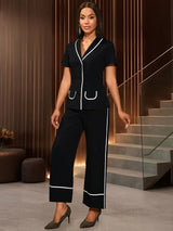 AOMEIDRESS Two Piece Set V Neck Top Slim Pants Casual Outings Wear