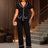 AOMEIDRESS Two Piece Set V Neck Top Slim Pants Casual Outings Wear Black / S