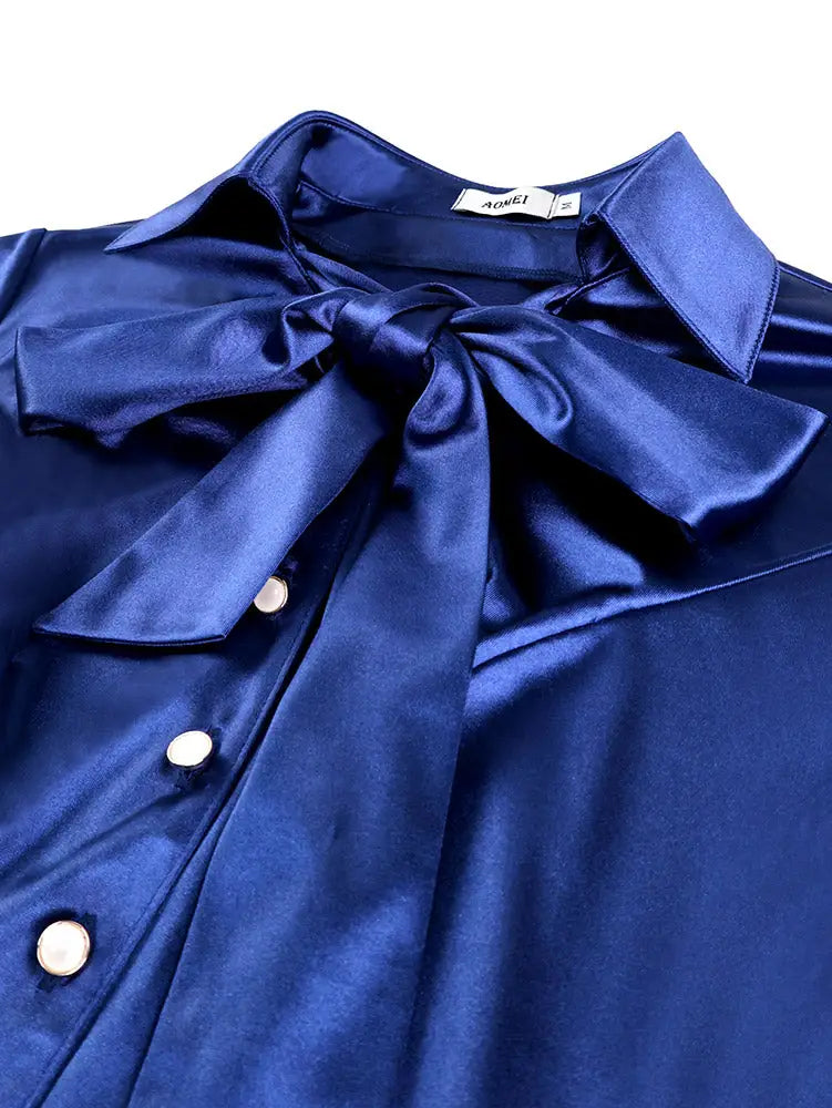 AOMEIDRESS Two Piece Sets Bow Tie Blouse Package Hip Mermaid Skirts