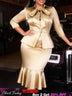 AOMEIDRESS Two Piece Sets Bow Tie Blouse Package Hip Mermaid Skirts - champagne / S
