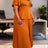 AOMEIDRESS Two Piece Sets O Neck Button Cape Style Tops Pleated Skirt - Brown / L