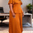 AOMEIDRESS Two Piece Sets O Neck Button Cape Style Tops Pleated Skirt - Brown / L