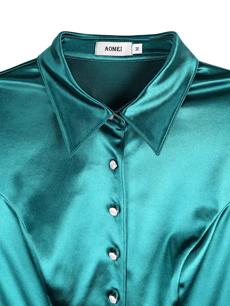 AOMEIDRESS Two Piece Sets Turn Down Collar Blouse Package Hip Skirt