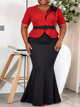 AOMEIDRESS Two Piece Sets V Neck Tops Appliques Belt Mermaid Skirts