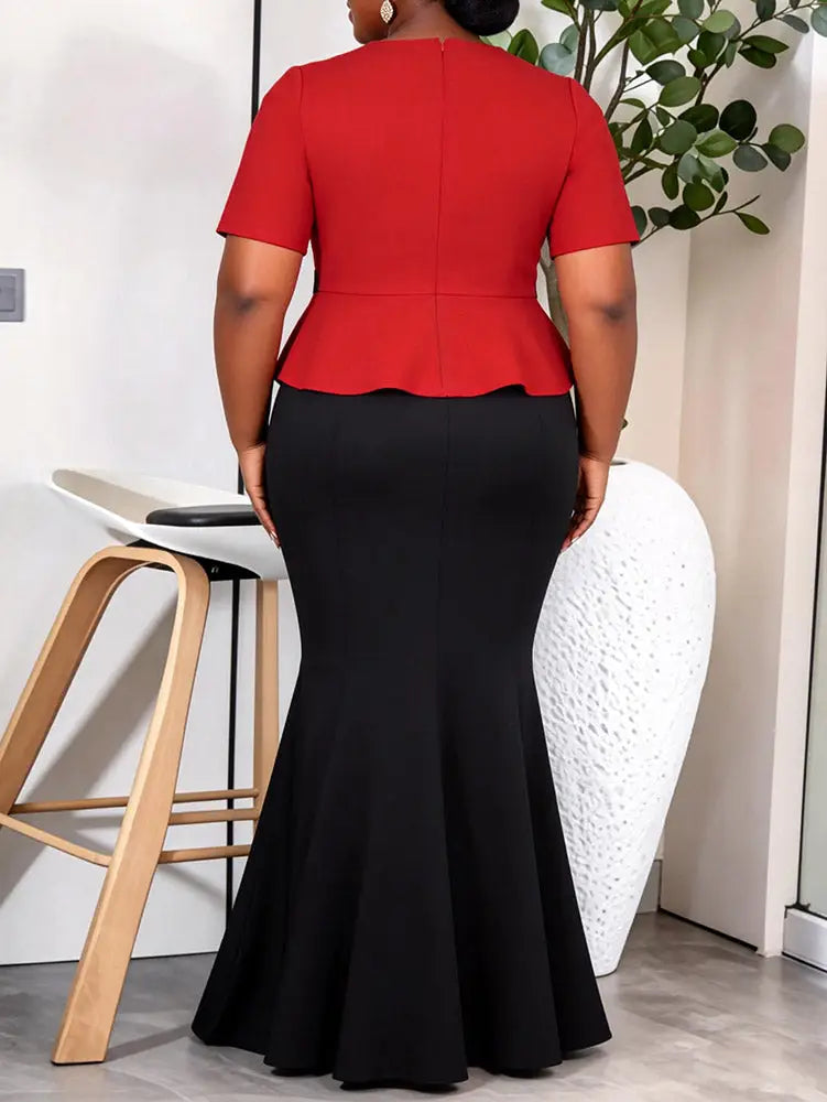 AOMEIDRESS Two Piece Sets V Neck Tops Appliques Belt Mermaid Skirts