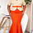 AOMEIDRESS Two Piece Sets V Neck Tops Appliques Belt Mermaid Skirts - Apricot / L