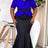 AOMEIDRESS Two Piece Sets V Neck Tops Appliques Belt Mermaid Skirts - Blue / L