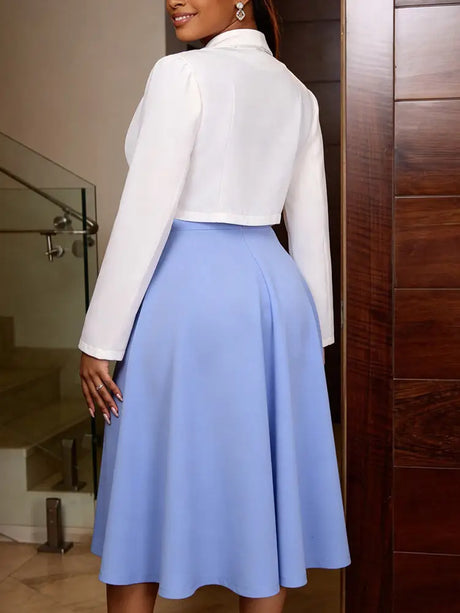 AOMEIDRESS Two Pieces Set 3D Flower Blazer Coats Tops A Line Dresses