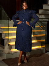 AOMEIDRESS Two Pieces Set Long Flare Sleeves Coat with Spaghetti Strap Navy / S