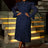 AOMEIDRESS Two Pieces Set Long Flare Sleeves Coat with Spaghetti Strap Navy / S