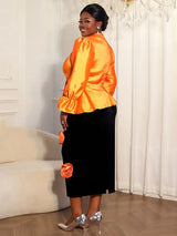 AOMEIDRESS Two Pieces Set Peplum Top 3D Flower Skirt For Wedding Party