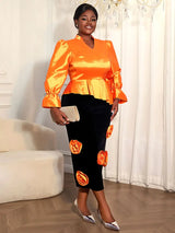 AOMEIDRESS Two Pieces Set Peplum Top 3D Flower Skirt For Wedding Party