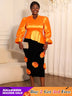 AOMEIDRESS Two Pieces Set Peplum Top 3D Flower Skirt For Wedding Party Orange / S
