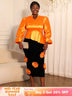 AOMEIDRESS Two Pieces Set Peplum Top 3D Flower Skirt For Wedding Party Orange / S